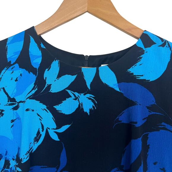 Trina Turk Natasha Black & Blue Floral Short Sleeve Sheath Dress Size 6 Career - Picture 4 of 10